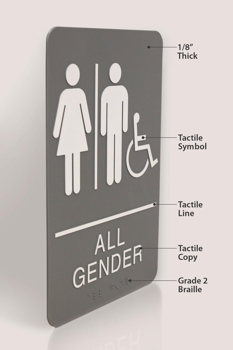 Headline Sign 9489 Wheelchair Accessible All Gender Restroom ADA Sign with Grade 2 Braille and Tactile Graphics, 6" x 9", Gray/White, Made in USA - Image 3